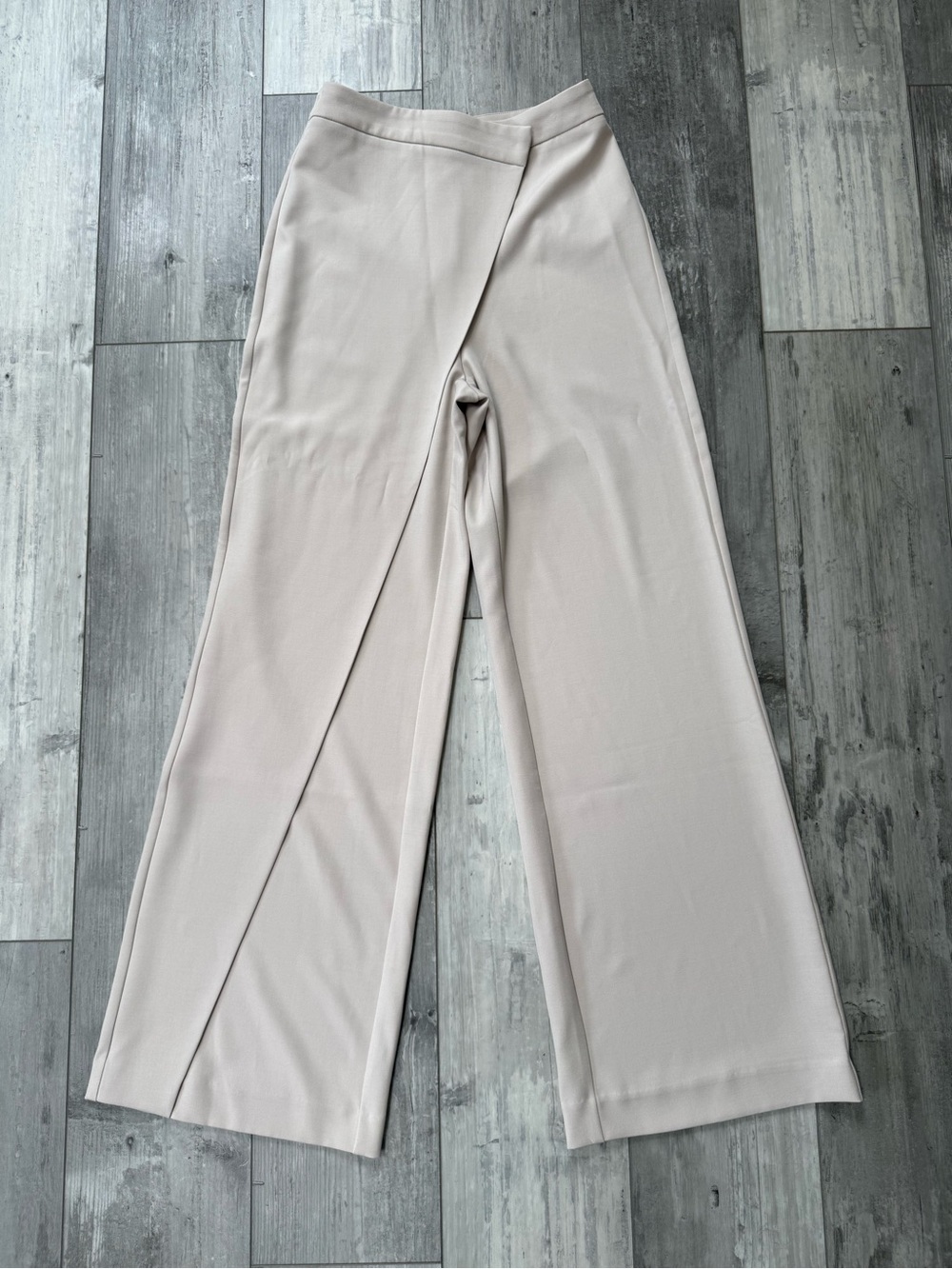 NWT Commense Wrap Front Wide Leg Trousers XS Beige Minimalist Career Pants